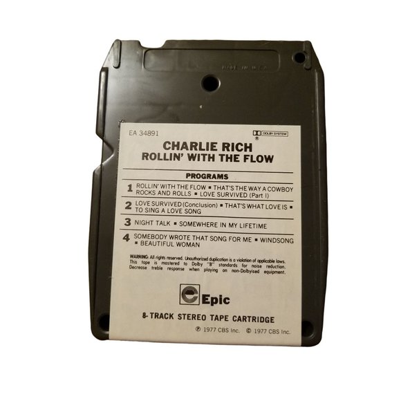 Rare Vintage 8 Track Tape Charlie Rich Rollin' With The Flow 1977 Epic Record - Picture 3 of 4